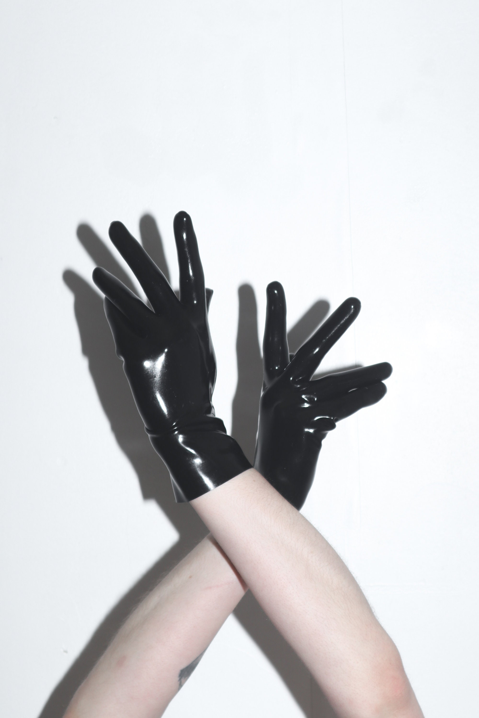 Latex rubber wrist Length gloves in Black, Red, translucent natural