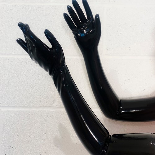 Black Latex Rubber Elbow Length Gloves Etsy