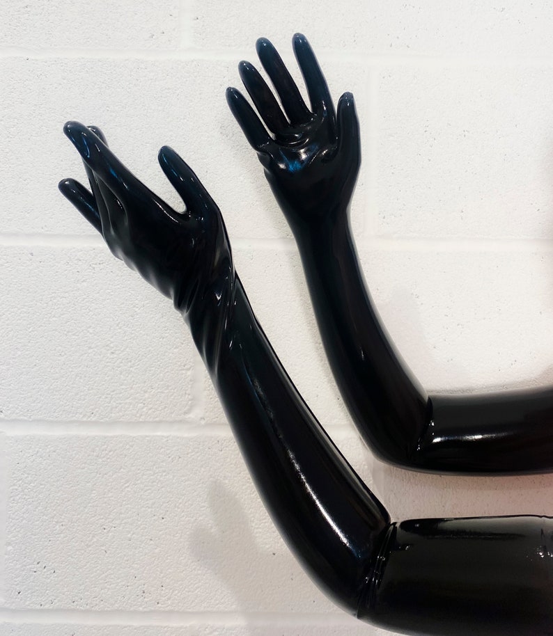 Black Latex Rubber Shoulder Length Gloves Etsy UK