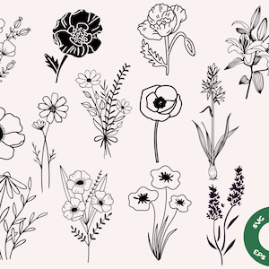 Wildflower Svg Bundle, Floral Svg Bundle, Wildflowers svg, Floral svg, Wild flower svg, flower sketch svg, flower svg