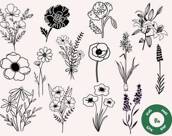 Wildflower Svg Bundle, Floral Svg Bundle, Wildflowers svg, Floral svg, Wild flower svg, flower sketch svg, flower svg