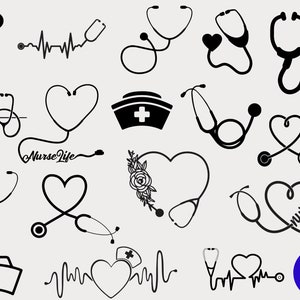 Pacchetto Svg stetoscopio, stetoscopio cardiaco Svg, battito cardiaco stetoscopio, vita da infermiera Svg, battito cardiaco Svg, file tagliati stetoscopio, Silhouette