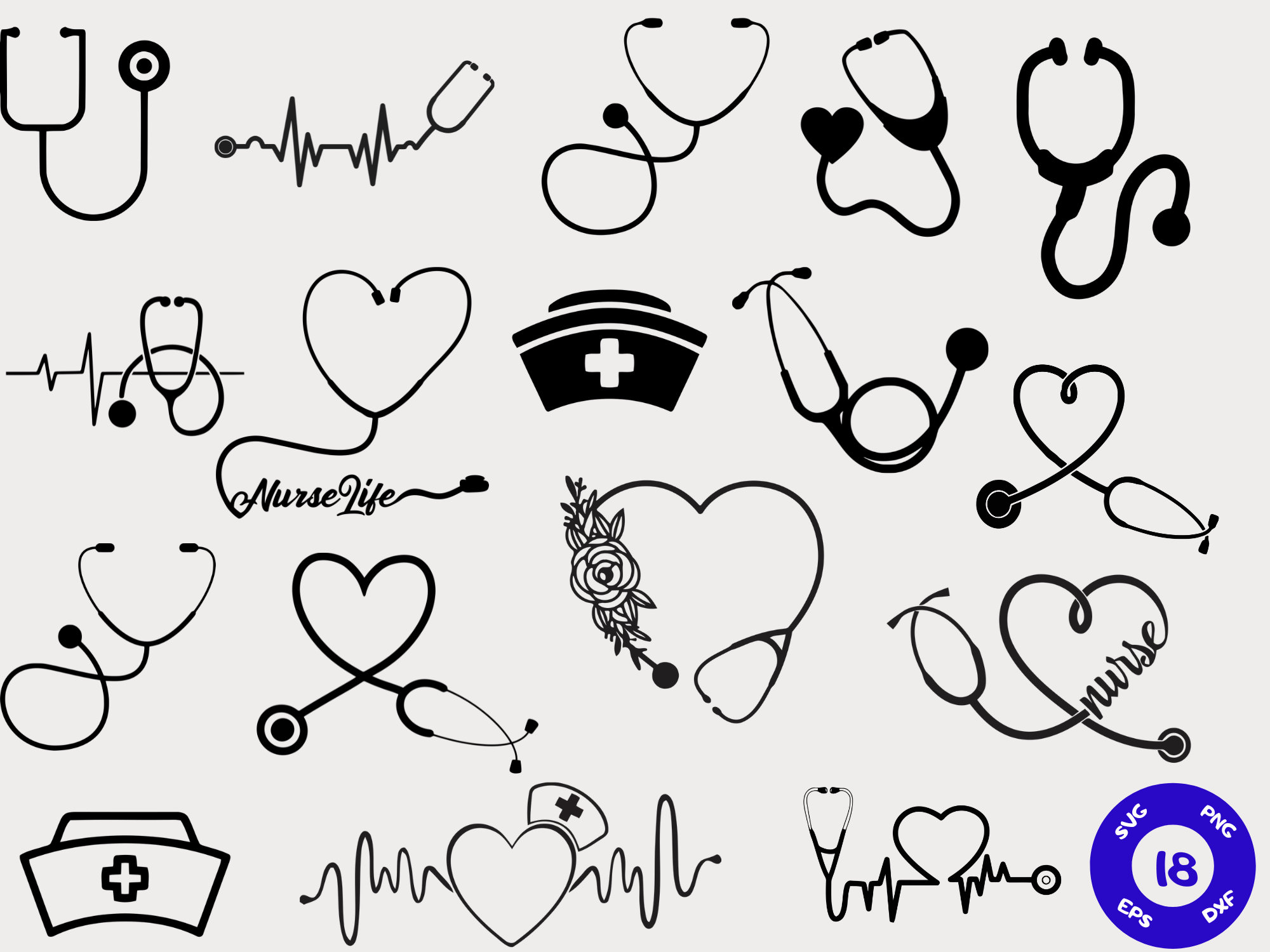 Stethoscope Svg Bundle, Heart Stethoscope Svg, Stethoscope Heartbeat