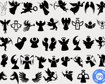 Angels Bundle Svg, Christmas Angels Svg, Christmas Decoration Svg, Angels Clipart,Angels Cricut, Valentine's Day, cupid svg, silhouette