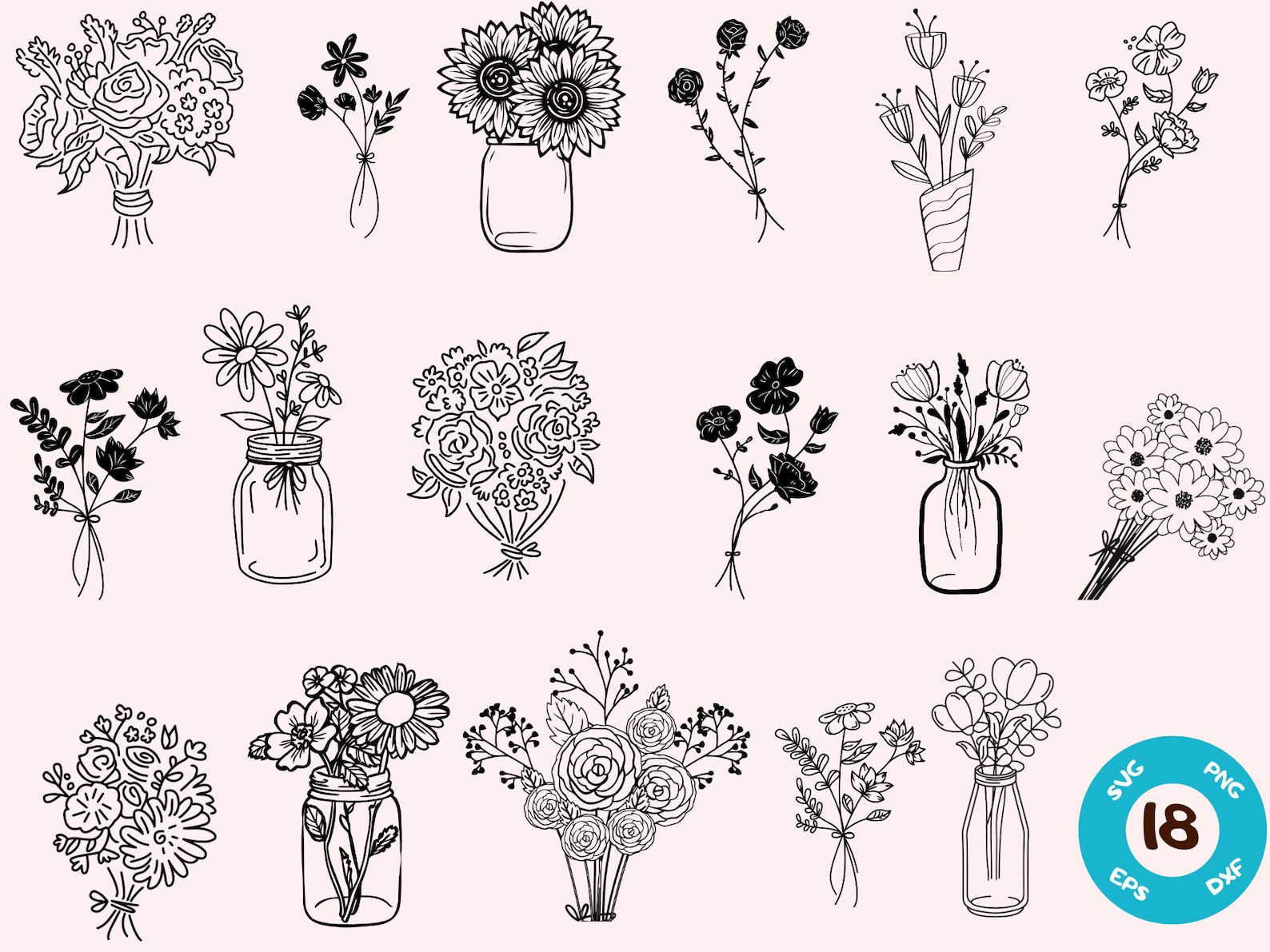 Bouquet Svg, Flower Bouquet SVG, Wildflower Svg, Daisy Svg, Wedding Svg