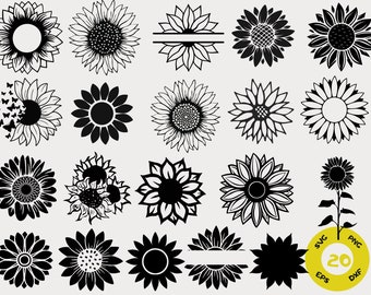 Paquete SVG de girasol, SVG de girasol, png de girasol, archivo cortado de girasol, imágenes prediseñadas de girasol, silueta de girasol, archivo svg para cricut