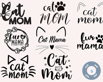猫ママ SVG バンドル、猫 SVG、猫の引用、ママ SVG、ペット SVG、猫愛好家 SVG、子猫 SVG、Cricut 用 SVG ファイル