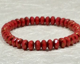 Red and Gold Faceted Ceramic Rondelle Stretchy Bracelet