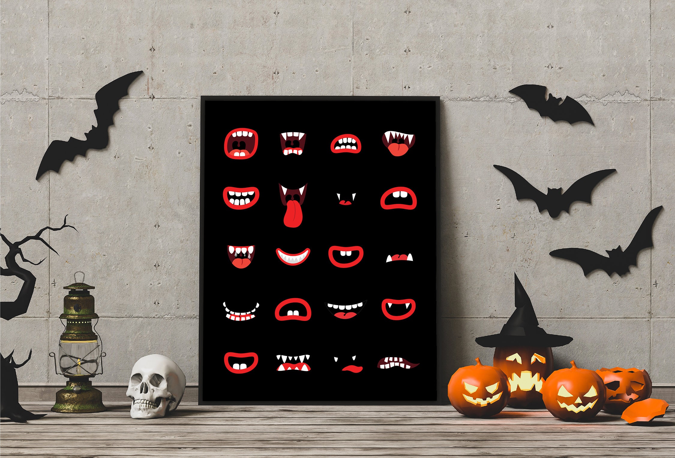 Halloween Poster Set of 2 Halloween Printable Monster Faces - Etsy