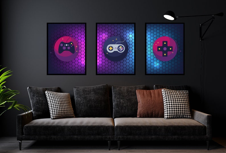 Set of 3 Gaming Posters, Gaming Print, Video Game Decor, Video Game Poster, Game Room Wall Art, Teen boy bedroom, Gamer Boyfriend Gift 