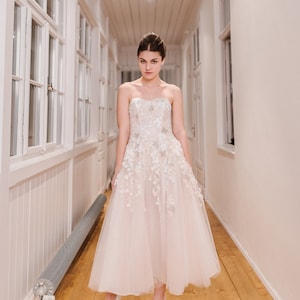SAMPLE SALE!!! Non-traditional wedding dress with detachable court-train skirt and long embroidered tulle cape