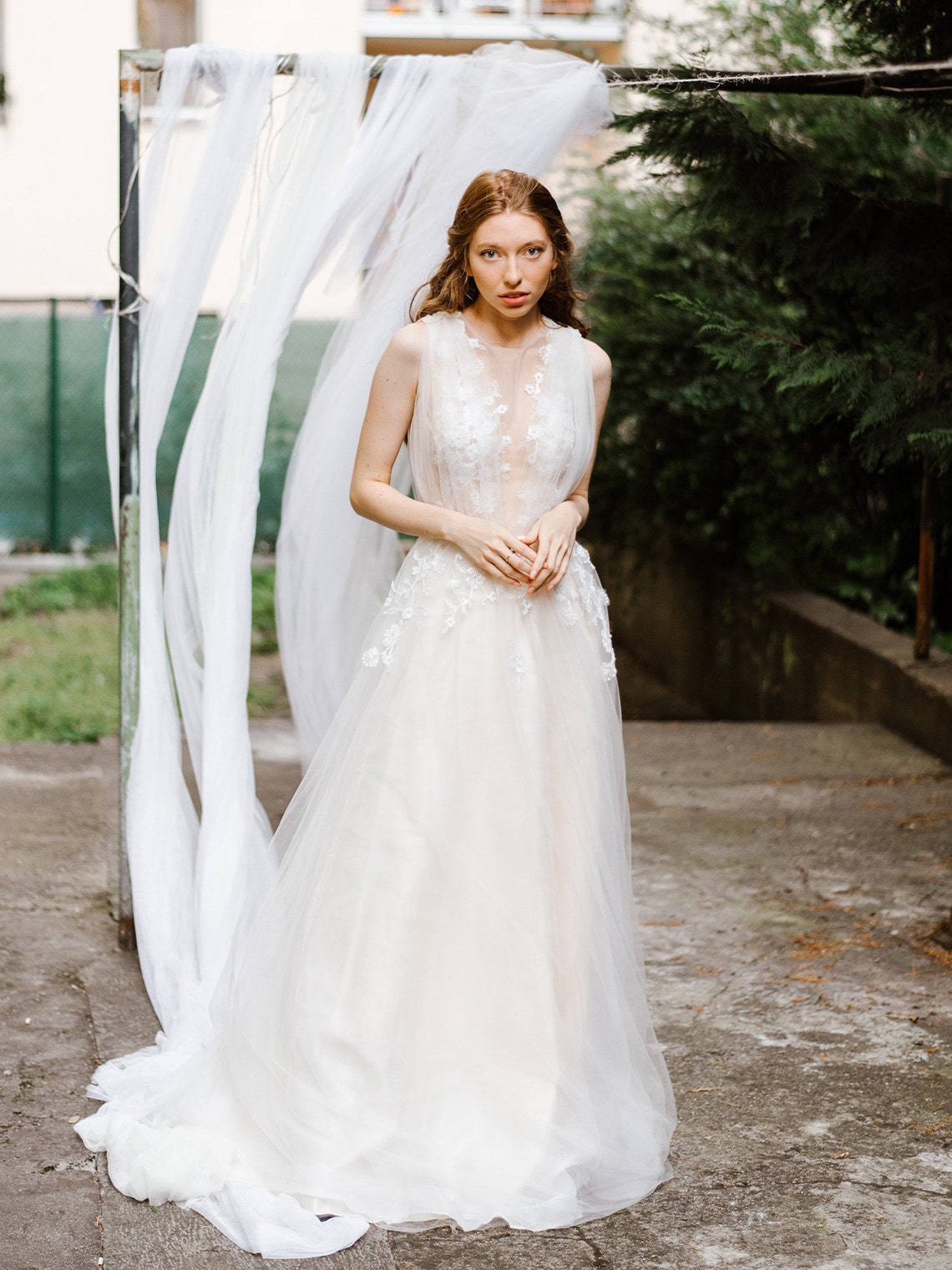 SAMPLE SALE!!! Deep V Illusion Wedding Dress - Etsy