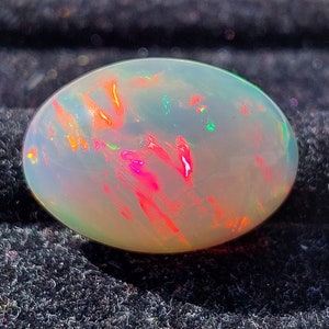 Large Natural Loose Ethiopian Welo Blue Opal Gemstone, 21.36 Carat Fire Oval Cabochon, Genuine Opal for Custom Jewelry & Birthstone Gifts
