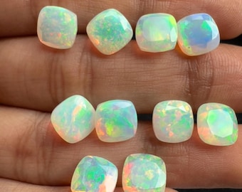 Natural Ethiopian AAA Calibrated Opal Faceted Gemstones,10-Piece Lot, Loose Cushion Opals for Jewelry Making, High Quality Machine Cut Opal
