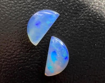 Ethiopian Opal Gemstone For Earrings Blue Fire Matching Opal Pair For Jewelry Making Half Moon Cabochon Welo Opal Stone For Pendant