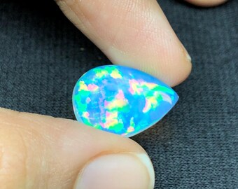 Real Top Grade Loose Blue Ethiopian Welo Pear Opal Stone - Natural October Birthstone Cabocho for Custom Jewely &  Unique Gift