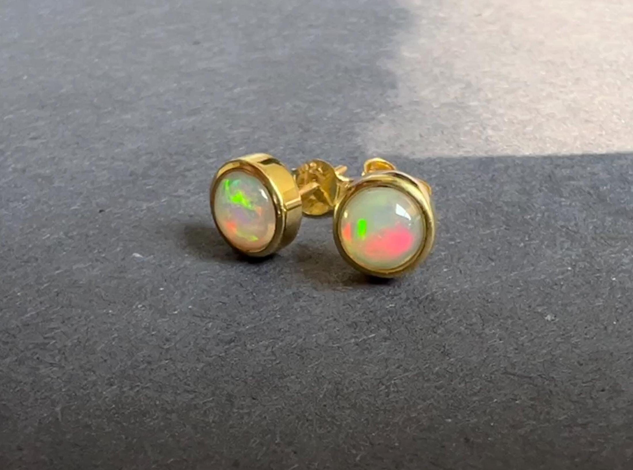 Opal Stud Earrings Buy 2 Get 15% Off Gold Plated Opal Earrings Silver Earrings for Her Ethiopian Opal Stud Jewelry Round Opal Earrings Gift