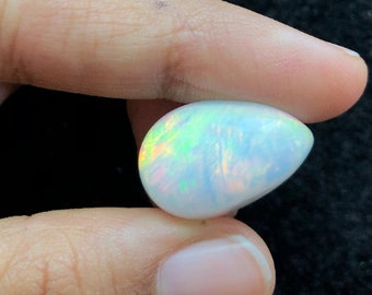 Natural White Color 15.23 Carats Ethiopian Pear Bright cabochon Opal Gemstone For Pendant, Big Fire White Opal Stone For Making ring Jewelry