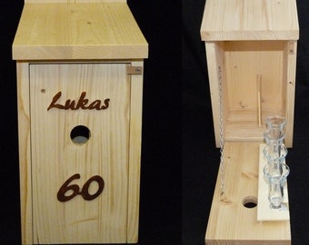 Maison d'oiseau Schnapsbar cadeau en bois personnalisé nom et numéro d'anniversaire