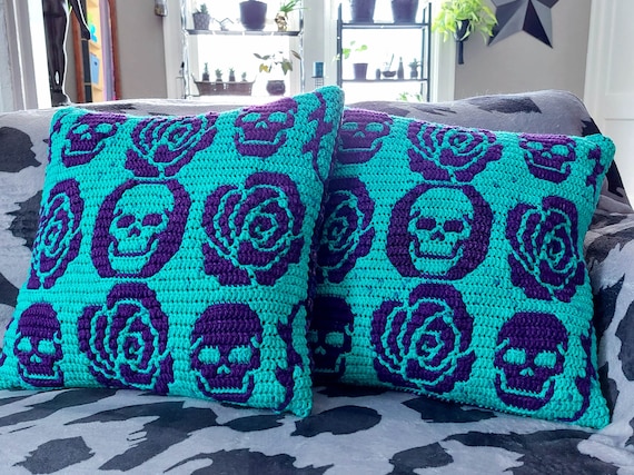 Skulls & Roses 3 Pack Mosaic Crochet Pillow Patterns by Sixel