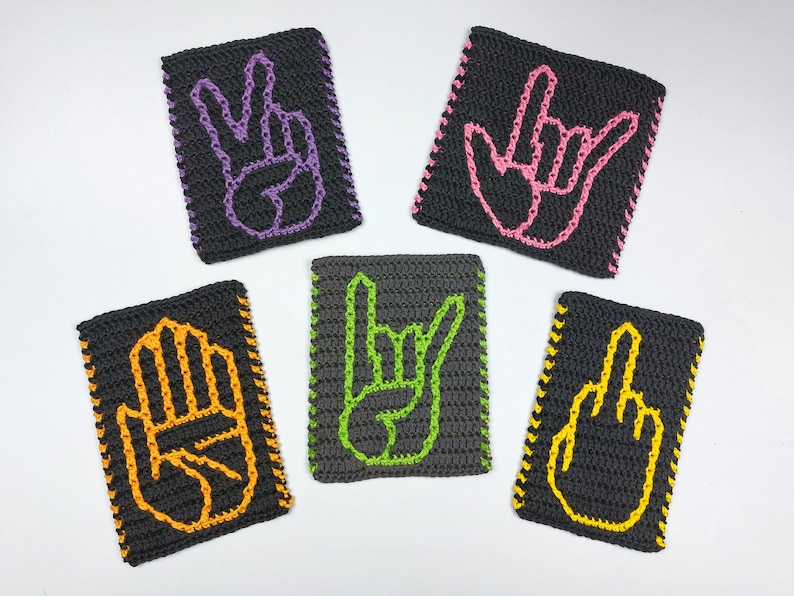 Hand Signs Mosaic Crochet Pattern Pack Charts by Sixel Design image 2