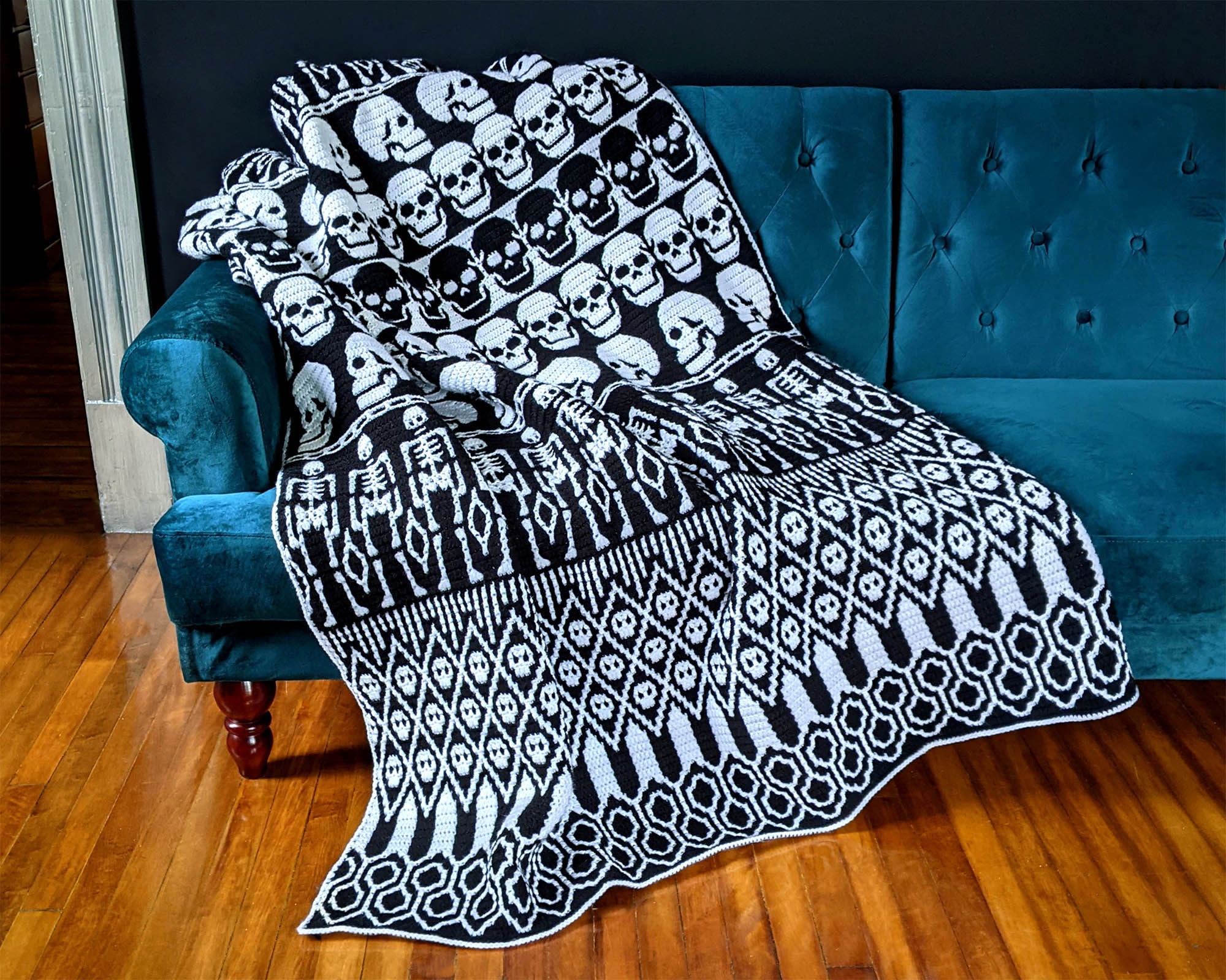 All Skulls Mosaic Crochet Blanket Pattern by Sixel Design Etsy