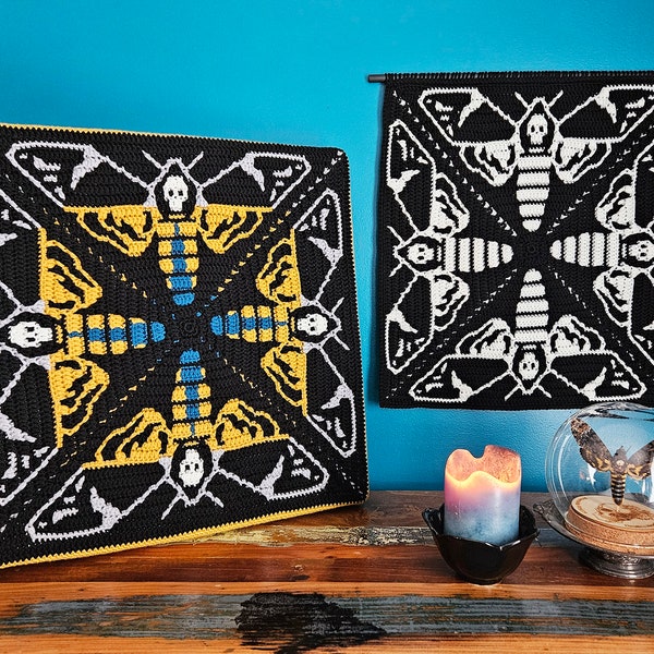 Patrón de polilla de cabeza de muerte de crochet de mosaico de metamorfosis de Sixel Design