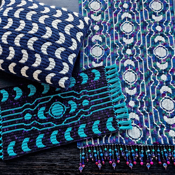 Gravity & Good Night Set Mosaic Crochet Patterns Celestial Moon Design by Sixel Design