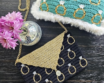 Padrão de anel de diamante em crochê com mosaico brilhante da Sixel Design