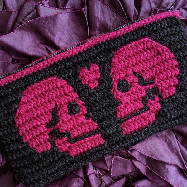 Te amo hasta la muerte Mosaico Patrón de crochet Gráfico Calaveras de Sixel Design