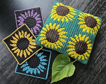 Padrão de crochê em mosaico de girassóis da Sixel Design