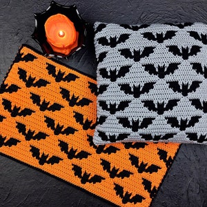 Patrón de mosaico de ganchillo Batty, gráfico de murciélagos de Sixel Design