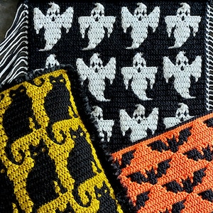 Cats Bats and Ghosts Pack Mosaic Crochet Patterns by Sixel Design