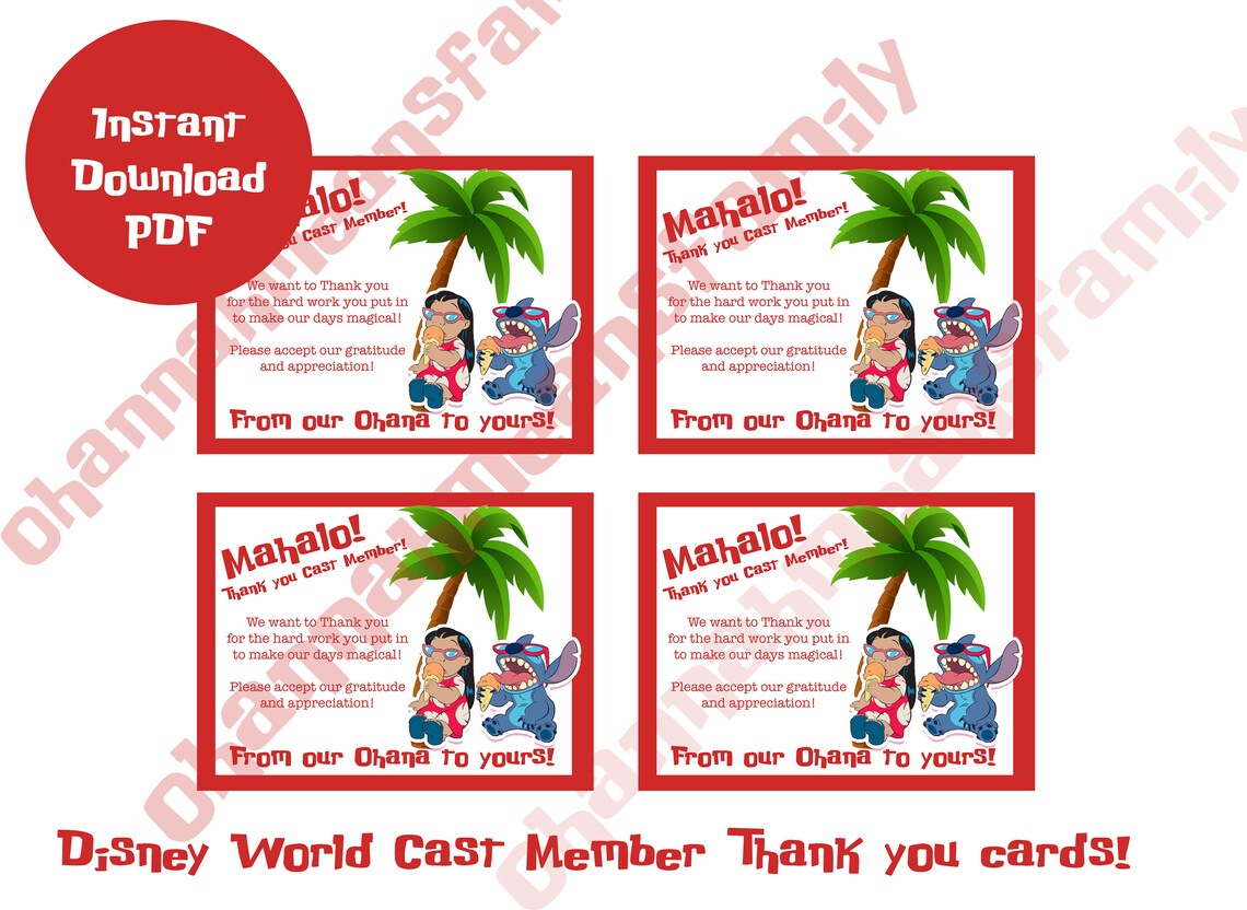 Disney World Cast Member Thank You Card Lilo and Stitch Etsy