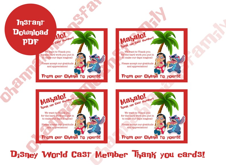 Disney World Cast Member Thank You Card Lilo and Stitch Etsy