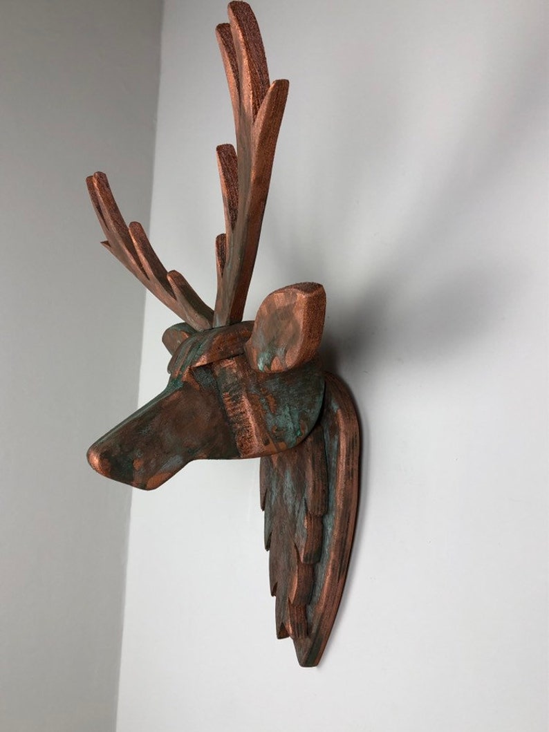 Stag head wall mounted faux taxidermy hand crafted copper image 0