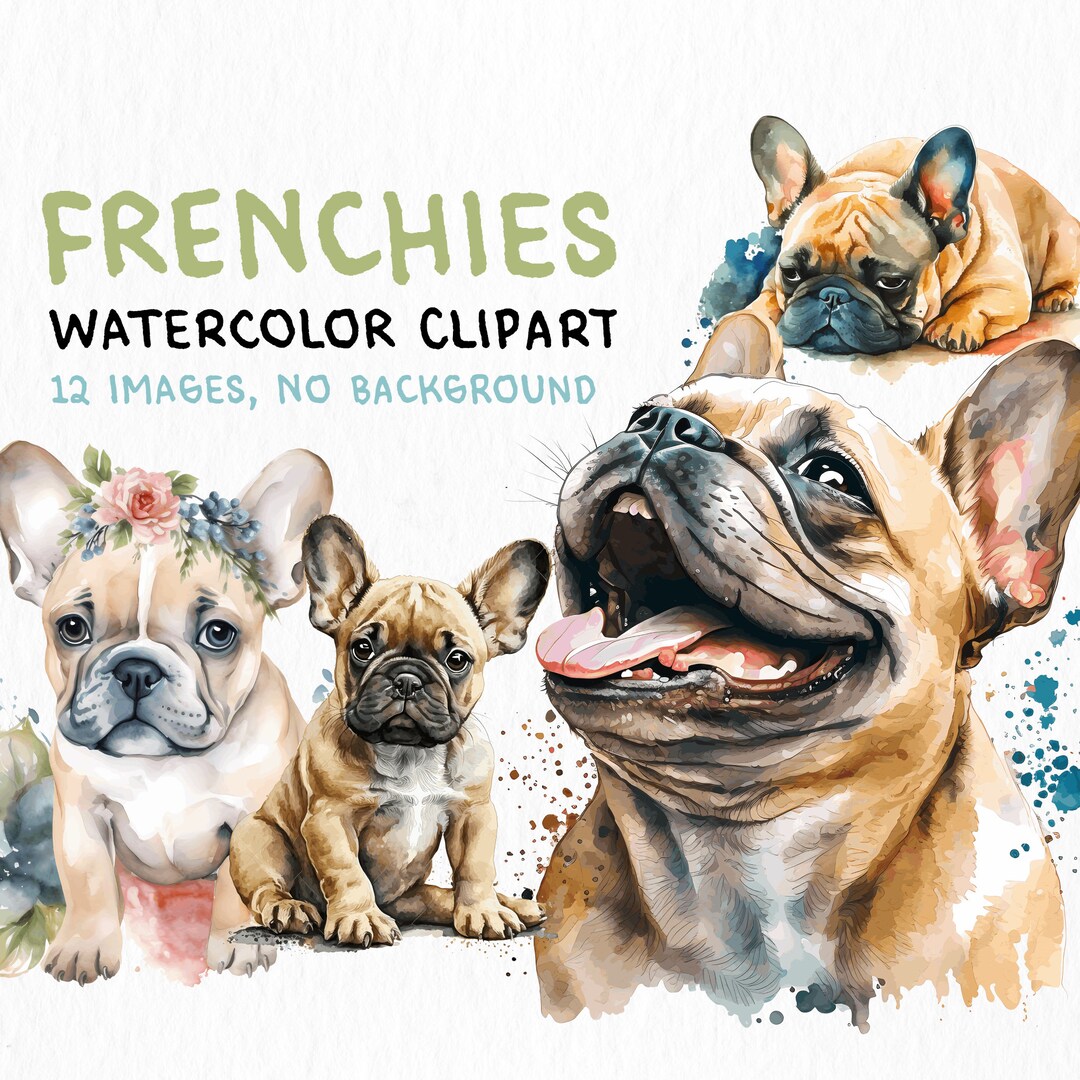 12 Frenchie Pet Dog Watercolor Clipart Collection,bulldog,puppy ...
