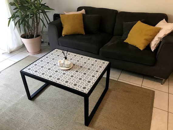 Low Table In Metal And Ceramic, Metal And Tile Coffee Table