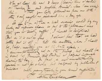 Famed British Illustrator ARTHUR RACKHAM, Autograph Letter Signed, August 1920