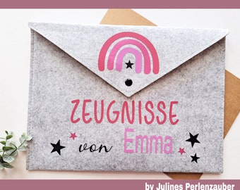 personalisierte Zeugnismappe aus Filz - rosa