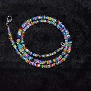Disco Ethiopian Opal Smooth Rondelle Gemstone Beaded Necklace 2.5-4.5mm, Disco Opal 16 Inch Beads Necklace, Ethiopian Opal Handmade Necklace