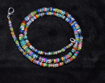 Disco Ethiopian Opal Smooth Rondelle Gemstone Beaded Necklace 2.5-4.5mm, Disco Opal 16 Inch Beads Necklace, Ethiopian Opal Handmade Necklace