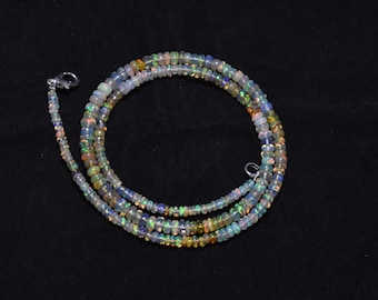 Collar de cuentas redondas lisas sombreadas de ópalo etíope de 3 a 4,5 mm, collar de cuentas de ópalo etíope natural de 16 pulgadas, collar de ópalo Welo