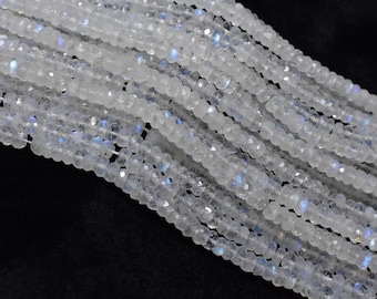 Rainbow Moonstone Rondelle Beads, Natural Moonstone Beads, 4mm Moonstone Faceted Beads, Moonstone Gemstone, Moonstone Jewelry Making Beads