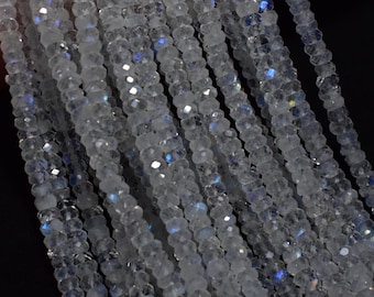 Rainbow Moonstone Faceted Rondelle Beads, 3-3.5mm Moonstone Faceted Beads, Natural Rainbow Moonstone Beads, Moonstone Gemstone Beads Strand