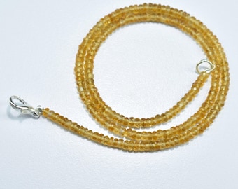 Natural Citrine Faceted Rondelle Gemstone Beaded Necklace 3mm, Top Quality Citrine Bead Necklace, Citrine Jewelry Necklace, Citrine Necklace
