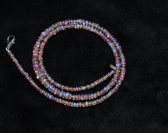 Peach Ethiopian Opal Smooth Rondelle Gemstone Beads Necklace 2.5-4mm, AAA++ Quality Peach Opal Plain 16 Inch Beaded Necklace, Opal Necklace