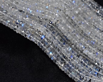 AAA++ Rainbow Moonstone Faceted Rondelle Beads, Natural Moonstone Beads, 16 Inch Strand, Moonstone Faceted Beads, Moonstone Gemstone Beads