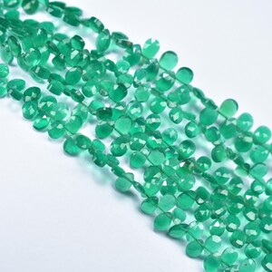 Natural Green Onyx Pear Faceted Beads, 4X6-4.5X6.5mm Green Onyx Faceted Beads, AAA Quality Green Onyx Pear Beads, Green Onyx Briolette Beads
