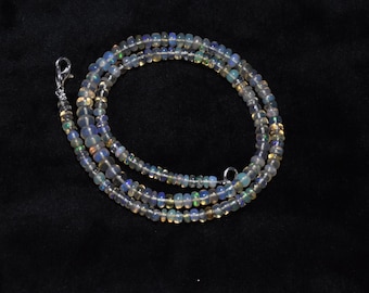 Ethiopian Opal Smooth Rondelle Gemstone 16 Inch Beads Necklace 3.5m-5mm, Natural Ethiopian Opal Plain Beaded Necklace, Welo Opal Necklace
